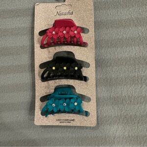 BNWOT Natasha Couture Hair Clip Set - Fuchsia, Black, Turquoise